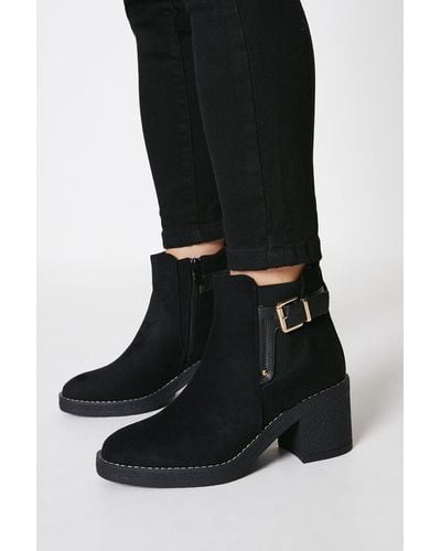 Dorothy Perkins Armour Buckle Mid Heel Ankle Boots - Black