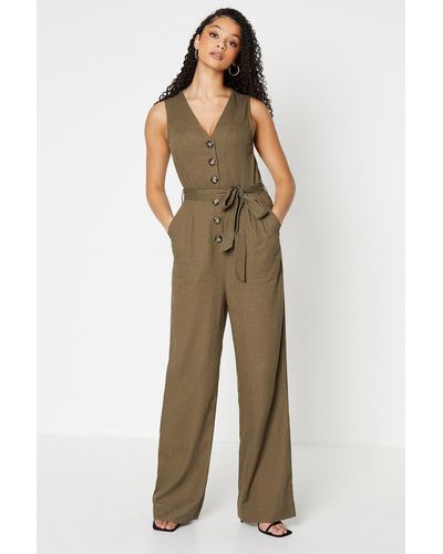 Dorothy Perkins Tall Tie Waist Jumpsuit - Green