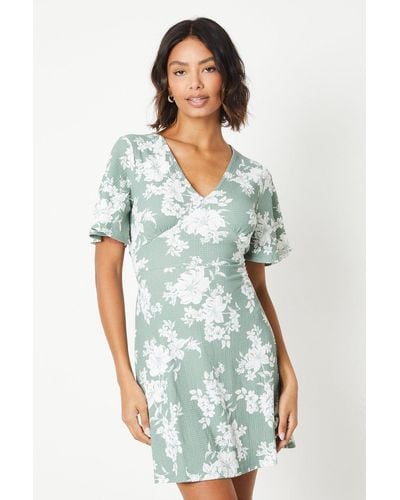 Dorothy Perkins Floral Empire Seam Mini Dress - Green