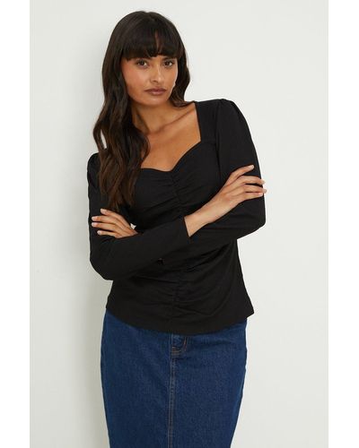 Dorothy Perkins Black Sweetheart Ruched Body Long Sleeve Top