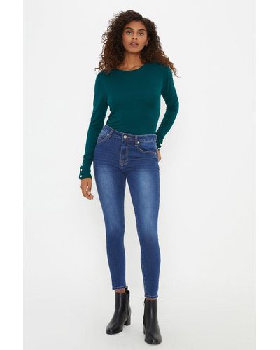 Dorothy Perkins Skinny Button Front Jean - Blue