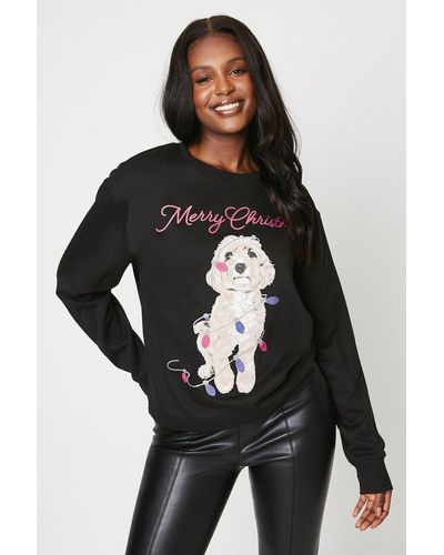 Dorothy Perkins Merry Christmas Dog Sweatshirt - Black