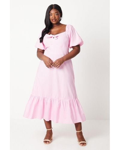 Dorothy Perkins Curve Tie Front Tiered Midi Dress - Pink