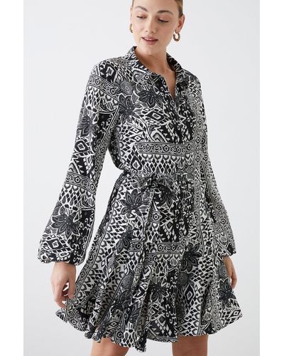 Dorothy Perkins Tall Mono Ikat Mini Shirt Dress - Grey