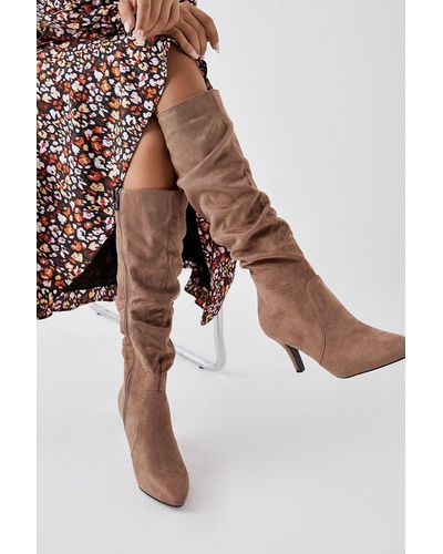 Dorothy Perkins Principles: Krista Rouched Medium Heel Pointed Knee Boots - Brown