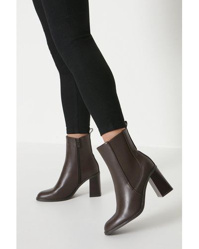 Dorothy Perkins Faith: Marabella Almond Toe High Block Heel Ankle Boots - Black