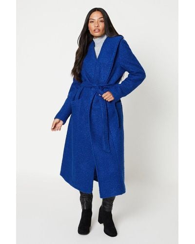 Dorothy Perkins Longline Boucle Wrap Coat - Blue
