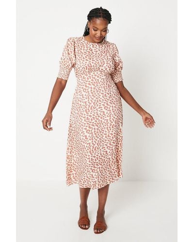 Dorothy Perkins Short Sleeve Shirred Cuff Midi Dress - Pink