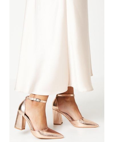Dorothy Perkins Blanche Ankle Strap Pointed High Block Heel Court Shoes - Metallic