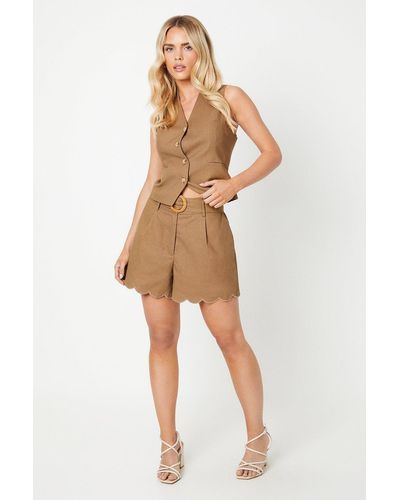 Dorothy Perkins Petite Linen Belted Tailored Shorts - Natural