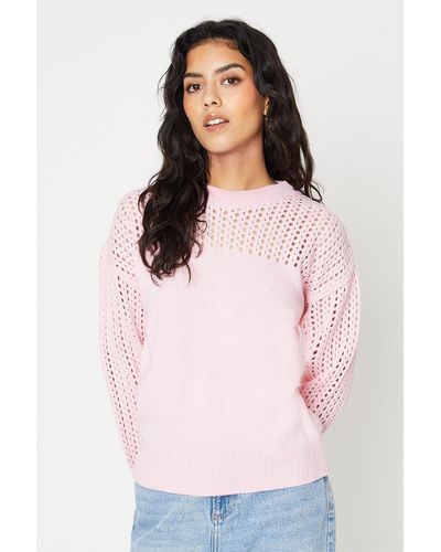Dorothy Perkins Petite Stitch Yoke And Sleeve Detail Jumper - Pink