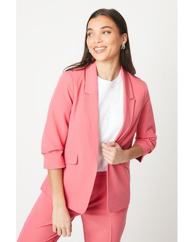 Dorothy Perkins Petite Ruched Sleeve Blazer - Pink