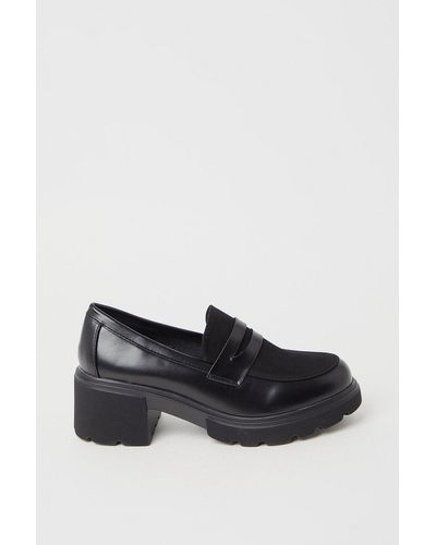 Dorothy Perkins Faith: Charlotte Mixed Material Chunky Heeled Loafers - Black