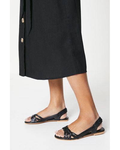 Dorothy Perkins Wide Fit Leather Jocelyn Plaited Flat Sandals - Black