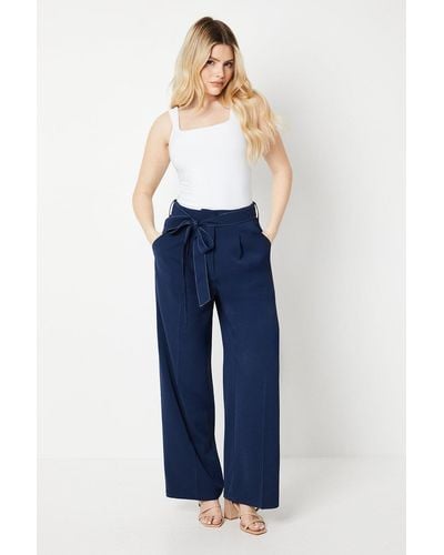 Dorothy Perkins Top Stitch Belted Straight Leg Trouser - Blue