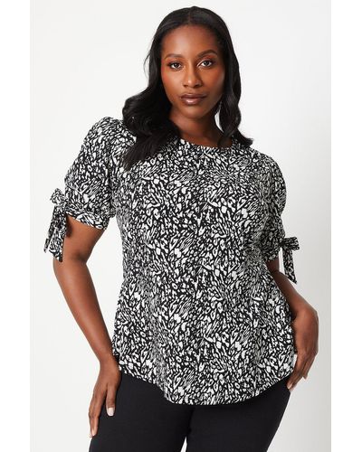 Dorothy Perkins Curve Abstract Tie Sleeve Top - Black