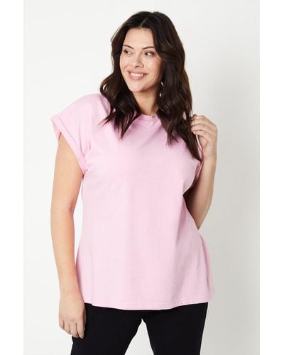 Dorothy Perkins Curve Cotton Roll Sleeve T-shirt - Pink