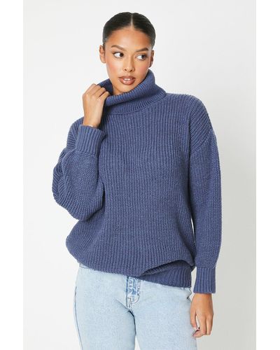 Dorothy Perkins Longline Roll Neck Soft Knit Jumper - Blue