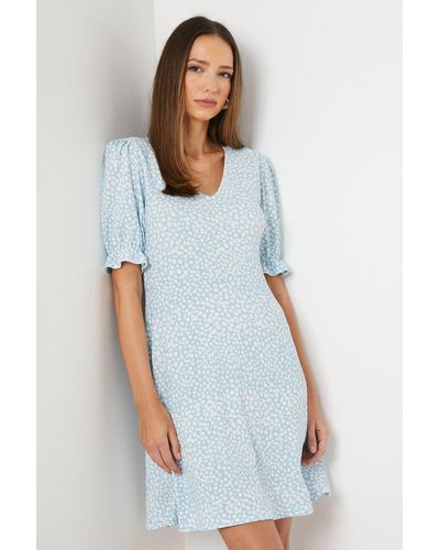Dorothy Perkins Blue Abstract V Neck Short Sleeve Mini Dress - White