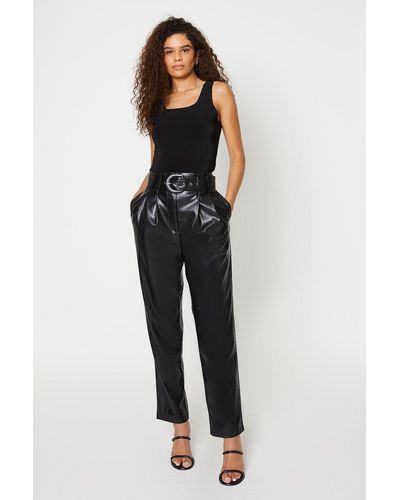 Dorothy Perkins Tall Faux Leather Belted Slim Leg Trouser - Black