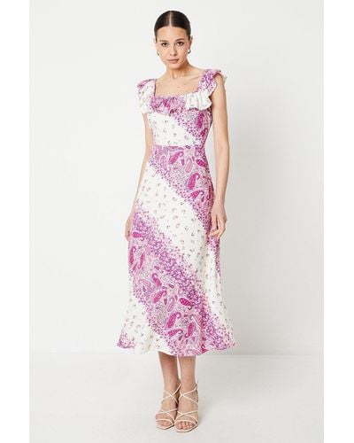 Dorothy Perkins Patchwork Print Frill Midi Dress - Pink