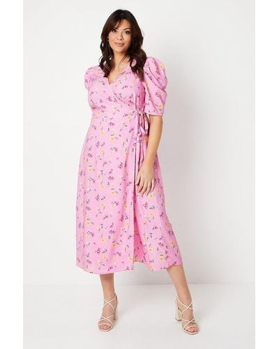Dorothy Perkins Curve Ditsy Wrap Midi Dress - Pink