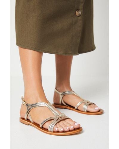 Dorothy Perkins Janet Strappy T Bar Leather Sandals - Green