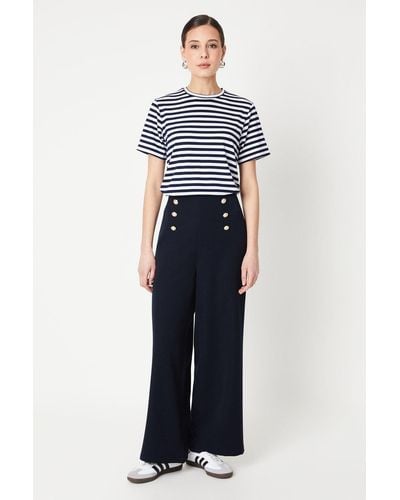 Dorothy Perkins Button Front Straight Leg Trousers - Blue