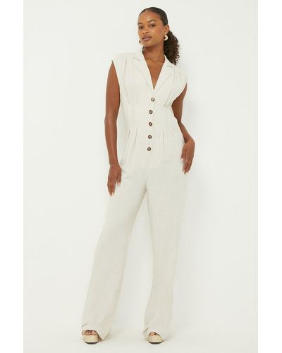Dorothy Perkins Tall Linen Look Button Jumpsuit - White