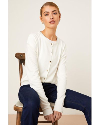 Dorothy Perkins Button Through Crew Neck Knitted Cardigan - White