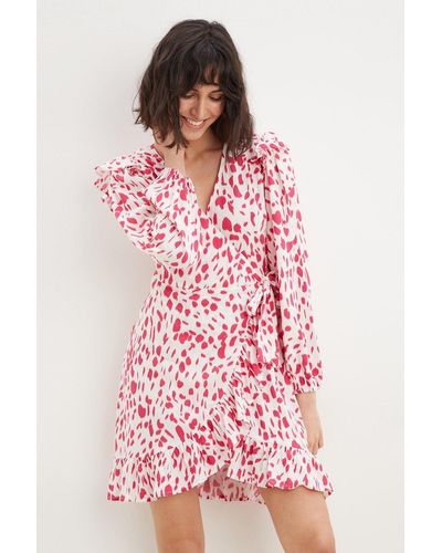 Dorothy Perkins Tall Spot Print Wrap Frill Skirt Mini Dress - Pink