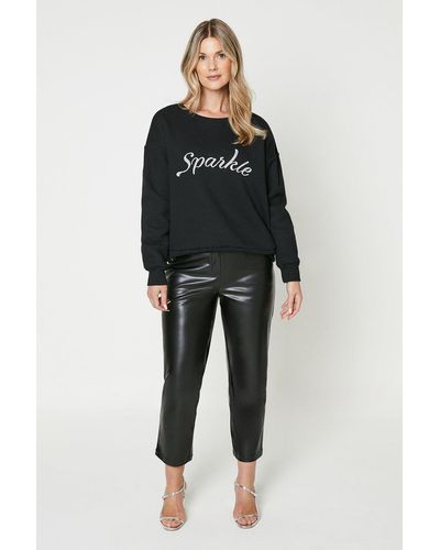 Dorothy Perkins Sparkle Glitter Puff Sleeve Sweatshirt - Black