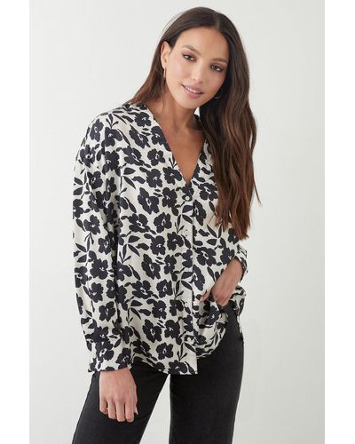 Dorothy Perkins Shadow Floral Collarless Shirt - Black