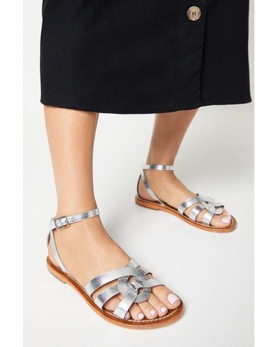 Dorothy Perkins Extra Wide Fit Leather Jaleesa Woven Flat Sandals - Black