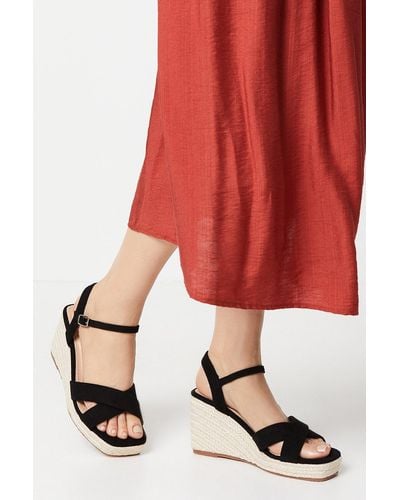 Dorothy Perkins Wide Fit Rose Cross Strap Wedges - Red