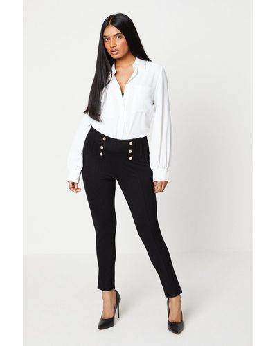 Dorothy Perkins Petite Button Front Pleat Skinny Trouser - White