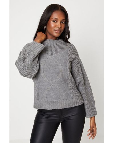 Dorothy Perkins Wide Sleeve Cable Fluffy Knit Jumper - Grey