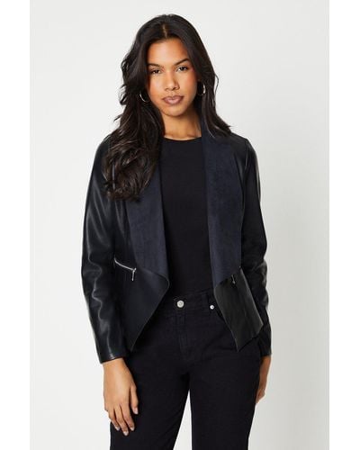 Dorothy Perkins Tall Faux Leather Waterfall Jacket - Black