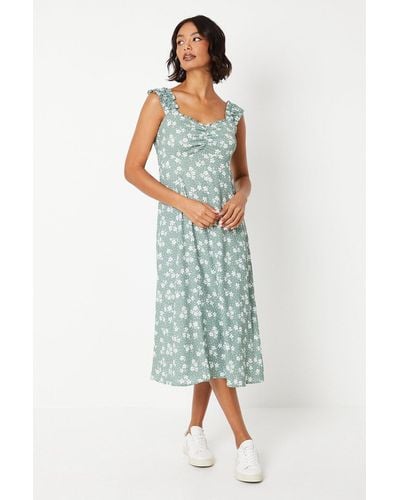 Dorothy Perkins Floral Ruched Front Sleeveless Midi Dress - Blue