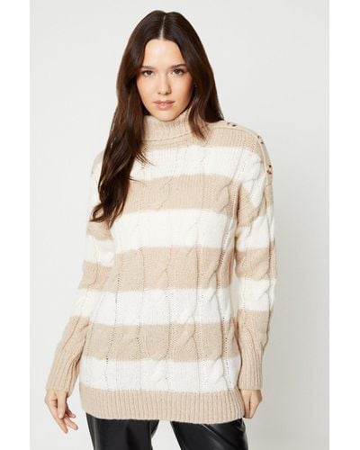 Dorothy Perkins Chunky Longline Button Shoulder Tunic Jumper - Natural