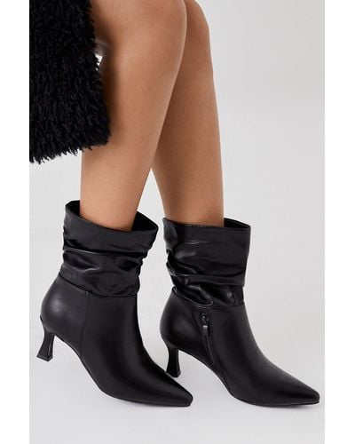 Dorothy Perkins Martina Kitten Heel Rouched Ankle Boots - Black