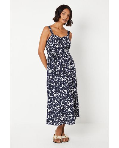 Dorothy Perkins Floral Ruched Front Strappy Midi Dress - Blue
