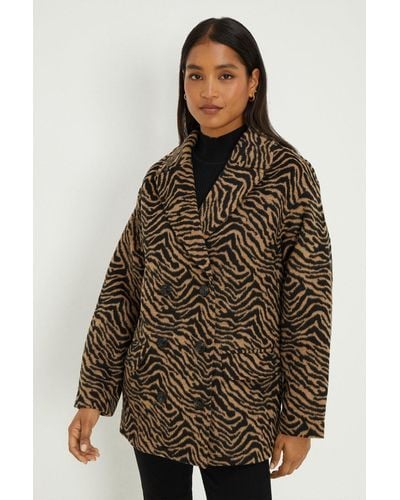 Dorothy Perkins Animal Print Double Breasted Coat - Brown