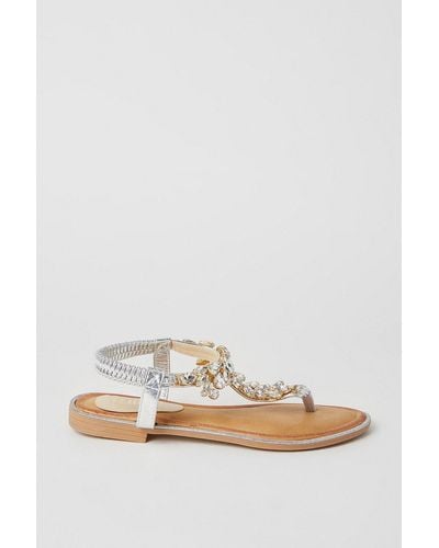 Dorothy Perkins Faith: Mara Jewel Detail T Bar Flat Sandals - Metallic