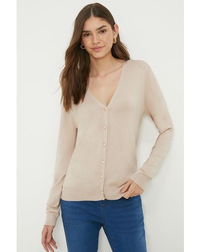 Dorothy Perkins Button Through V Neck Cardigan - Natural