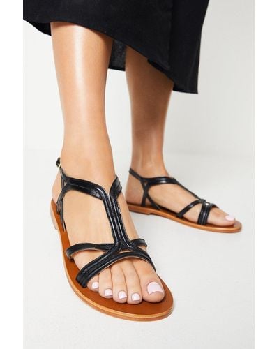 Dorothy Perkins Janet Strappy T Bar Leather Sandals - Black