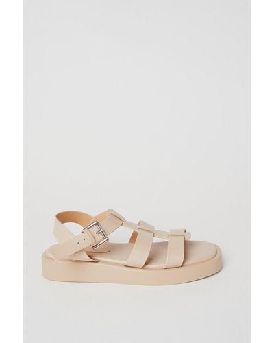 Dorothy Perkins Wide Fit Foxie Chunky T Bar Flatform Sandals - Natural