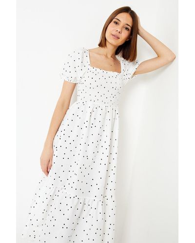 Dorothy Perkins Spot Puff Sleeve Midi Dress - White