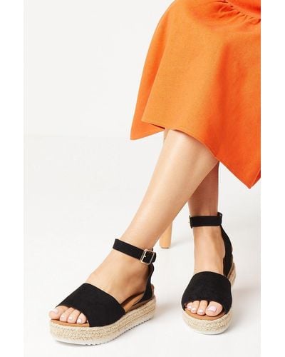 Dorothy Perkins Rumaya Footbed Espadrille Covered Wedge Sandals - Orange