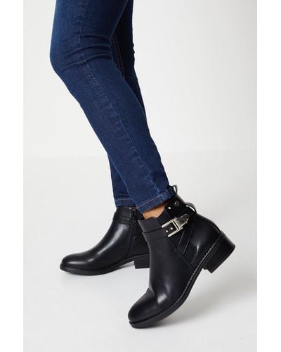 Dorothy Perkins Amelie Buckle Strap Detail Almond Toe Ankle Boots - Blue